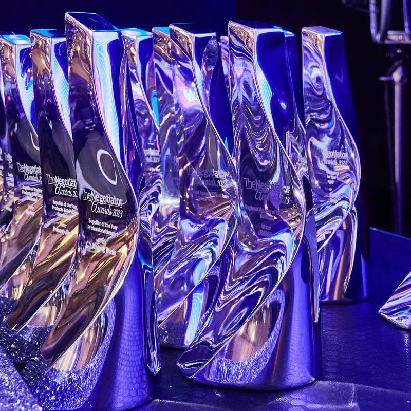 A row of Negotiator Award trophies