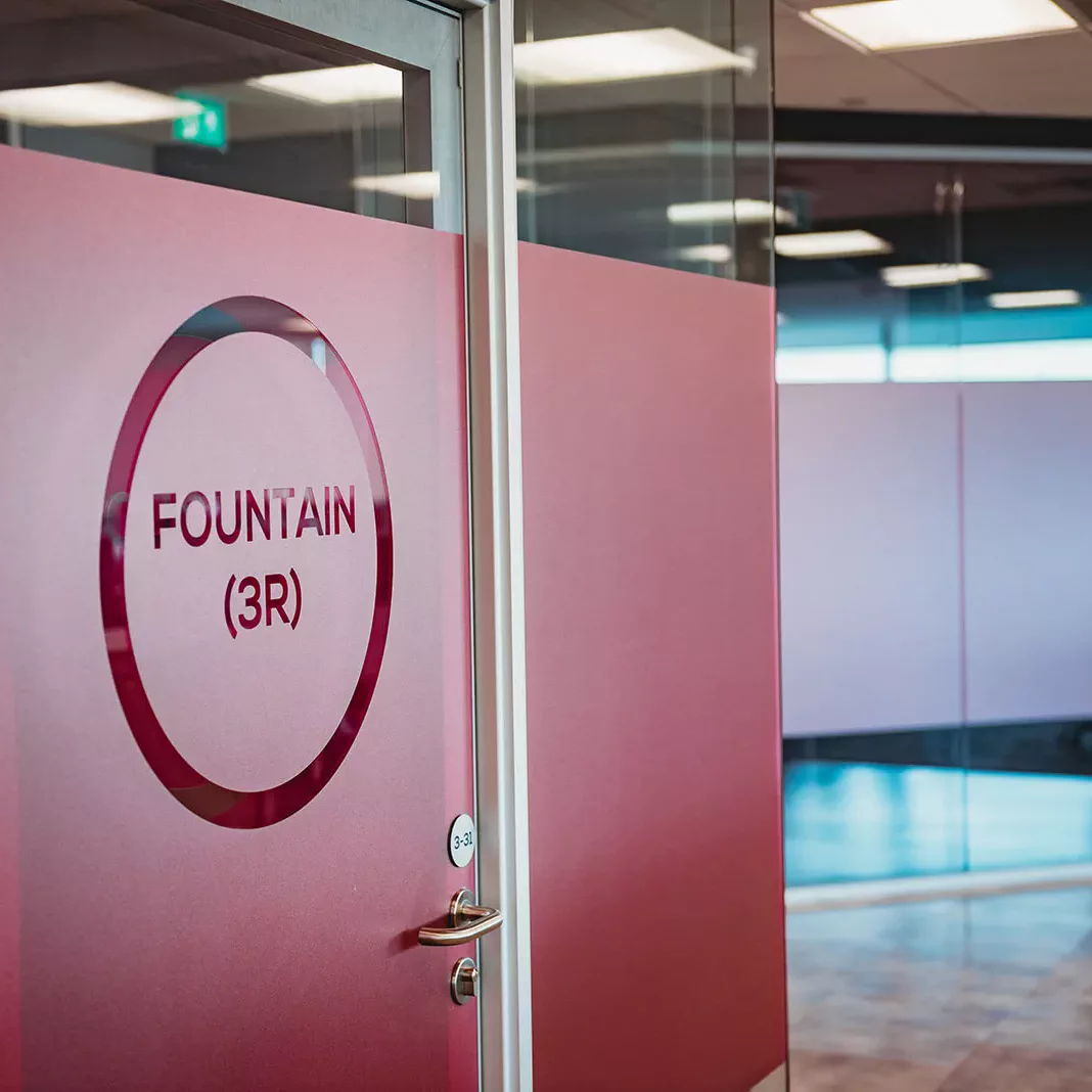 Printed glazing manifestation on an office partition